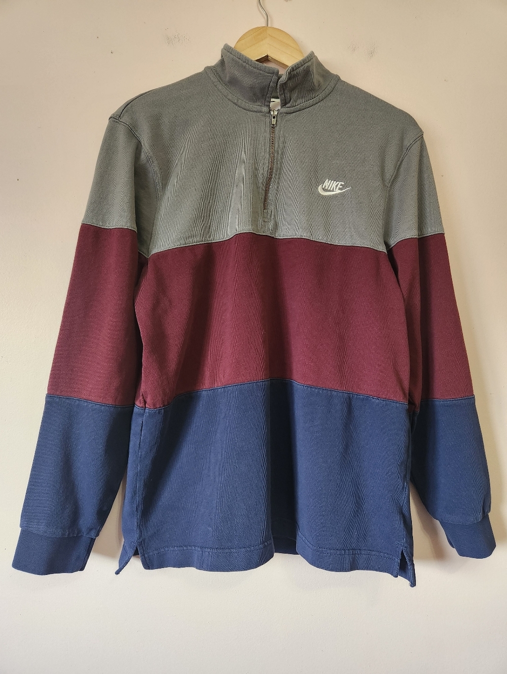 ​Nike Club Fleece Colorblock Quarter-Zip Polo EUC Size S(Oversized) Loose Fit